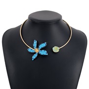 ( blue) creative geometry fashion chain  resin enamel three-dimensional flowers necklace samll