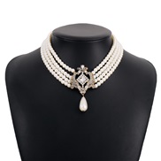 ( white) retro Pearl diamond chain woman  multilayer palace wind necklace personality exaggerating