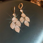 ( Gold Tassels) black wind diamond leaves tassel buckle earrings occidental style fashion elegant temperament personali