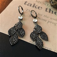 ( black Tassels) black wind diamond leaves tassel buckle earrings occidental style fashion elegant temperament personal