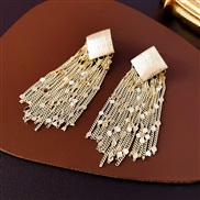 ( Silver needle  Gold Tassels)elegant Metal rhombus sequin chain tassel silver earrings occidental style personality te