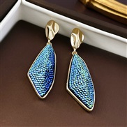 ( Silver needle  blueIrregular  )retro gradual change color resin Irregular geometry silver earrings fashion temperamen