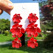 ( red)spring occidental style Alloy flowers fashion three-dimensional imitate flowers palace retro earring Earring
