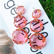 ( Pink)Earrings occidental style Alloy mosaic resin geometry transparent fashion brief earring