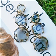 ( gray)Earrings occidental style Alloy mosaic resin geometry transparent fashion brief earring