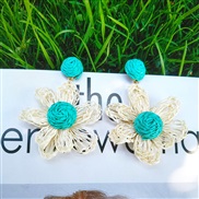 ( Lake Blue )spring summer Bohemia wind weave flowers color earrings Earring