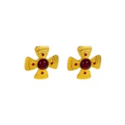 ( red)medium temperament high earrings Alloy embed resin cross gold Earring brief wind Earring