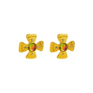 ( Green color)medium temperament high earrings Alloy embed resin cross gold Earring brief wind Earring