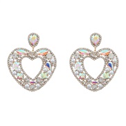 (AB color)colorful diamond earrings occidental style Earring woman Alloy diamond fully-jewelled heart-shaped earringear