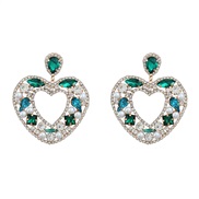 ( green)colorful diamond earrings occidental style Earring woman Alloy diamond fully-jewelled heart-shaped earringearri