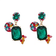 ( Green color)occidental style colorful diamond earrings fully-jewelled Earring woman Alloy diamond Rhinestone exaggera