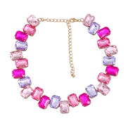 ( pink and purple )necklace exaggerating occidental style necklace fully-jewelled woman Alloy diamond square glass diam