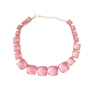 ( Pink)necklace occidental style necklace exaggerating woman Alloy square resin Bohemian style