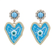 ( blue) heart-shaped earrings eyes Earring woman occidental style exaggerating Peach heart Alloy resin earring