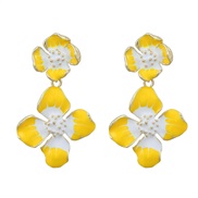 ( yellow)spring flowers earrings exaggerating occidental style Earring woman elegant Alloy enamel flower earring