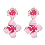 ( Pink)spring flowers earrings exaggerating occidental style Earring woman elegant Alloy enamel flower earring