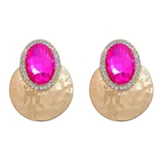 ( rose Red)occidental style earrings colorful diamond Earring woman Round Alloy diamond Round glass diamondearrings