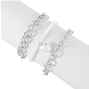 ( White K)occidental style brief elegant wind bracelet set woman  temperament fashion imitate Pearl chain beads