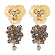 (gold + transparent grey)E occidental style brief imitate crystal flowers earrings  sweet creative color earring Earring