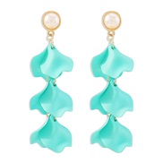 ( Lake Blue ) petal tassel earrings  sweet temperament earring personality exaggerating embed Pearl long style Earring