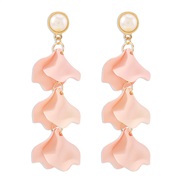 ( Pink) petal tassel earrings  sweet temperament earring personality exaggerating embed Pearl long style Earring