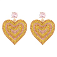 (AB color+Chalk drill )E personality geometry Peach heart earrings  retro temperament color creative heart-shaped earri