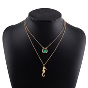 ( Gold)occidental style medium wind pendant Double layer chain  fashion brief temperament diamond necklace woman