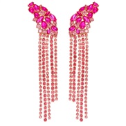( rose Red)exaggerating creative geometry Acrylic diamond tassel earrings woman occidental style claw chain Earring ear