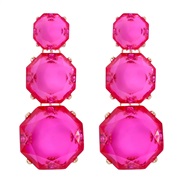 ( rose Red)new geometry surface Round earring resin transparent brief earrings personality ear stud lady elegant all-Pu