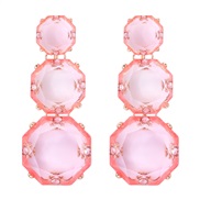 ( Pink)new geometry surface Round earring resin transparent brief earrings personality ear stud lady elegant all-Purpose