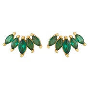 ( green)occidental style bronze gilded earrings ins wind brief temperament all-Purpose zircon ear stud womanerr