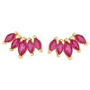 ( rose Red)occidental style bronze gilded earrings ins wind brief temperament all-Purpose zircon ear stud womanerr