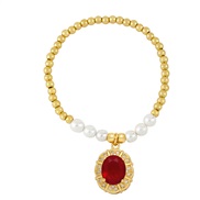 ( red)ins Pearl beads flowers zircon pendant bracelet occidental stylebra