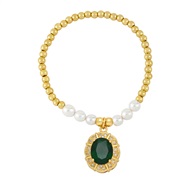 ( green)ins Pearl beads flowers zircon pendant bracelet occidental stylebra