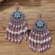 (EZ4718zise)E occidental style Bohemia beads earring woman long style exaggerating beads flowers Earring earring