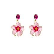 ( rose Red)occidental style fashion personality retro new Earring exaggerating glass diamond three-dimensional flowers 