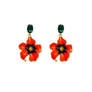 ( Orange)occidental style fashion personality retro new Earring exaggerating glass diamond three-dimensional flowers en