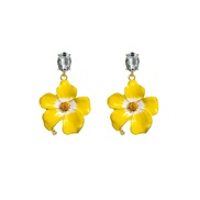 ( yellow)occidental style fashion personality retro new Earring exaggerating glass diamond three-dimensional flowers en