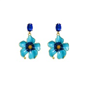( blue)occidental style fashion personality retro new Earring exaggerating glass diamond three-dimensional flowers enam