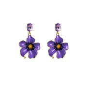(purple)occidental style fashion personality retro new Earring exaggerating glass diamond three-dimensional flowers ena