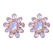( Pink)spring flowers earrings woman occidental style ear stud woman Alloy diamond super fully-jewelled elegant Earring