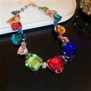 ( necklace  Color)occidental style color diamond love gem necklace exaggerating personality clavicle chain fashion samll