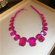 ( necklace  rose Red)occidental style color diamond crystal square gem necklace fashion temperament exaggerating clavic