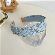( blue )Korean style brief weave Headband high width cortex all-Purpose Rhinestone Headband woman sweet