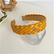 ( yellow )Korean style brief weave Headband high width cortex all-Purpose Rhinestone Headband woman sweet