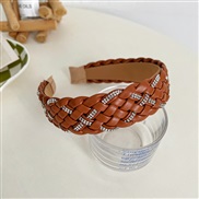( brown )Korean style brief weave Headband high width cortex all-Purpose Rhinestone Headband woman sweet
