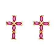 ( rose Red)occidental style personality cross ear stud womanins fully-jewelled color zircon cross earringserr