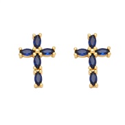 ( blue)occidental style personality cross ear stud womanins fully-jewelled color zircon cross earringserr