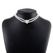 ( Pink)occidental style retro palace wind Double layer Pearl chain  elegant temperament clavicle chain love diamond nec