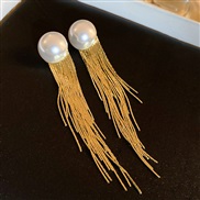 ( Silver needle  GoldPearl  Tassels)elegant Pearl Metal wind tassel silver earrings sweetins long style temperament hig